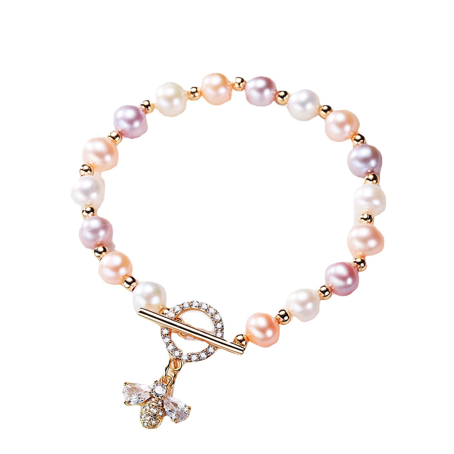 Multicolor Freshwater Pearl Satellite Work Hard Pave Bee Bracelet