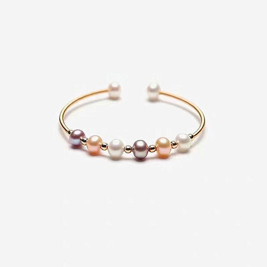 Mix Colour Freshwater Pearl Satellite Cuff Bracelet