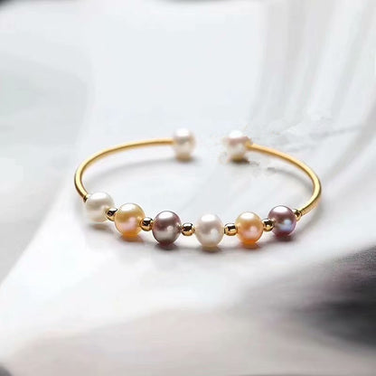 Mix Colour Freshwater Pearl Satellite Cuff Bracelet