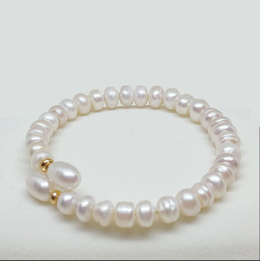 Gold Beaded Bread Freshwater Pearl Cuff Bracelet