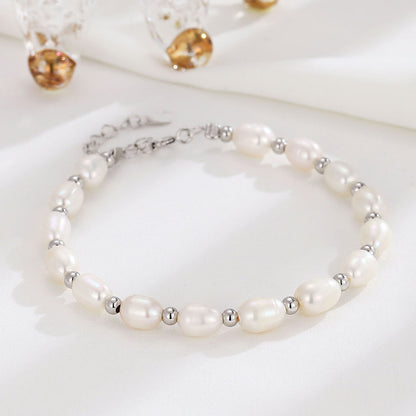 Classic Rice Shape Freshwater Pearl Ball Bracelet