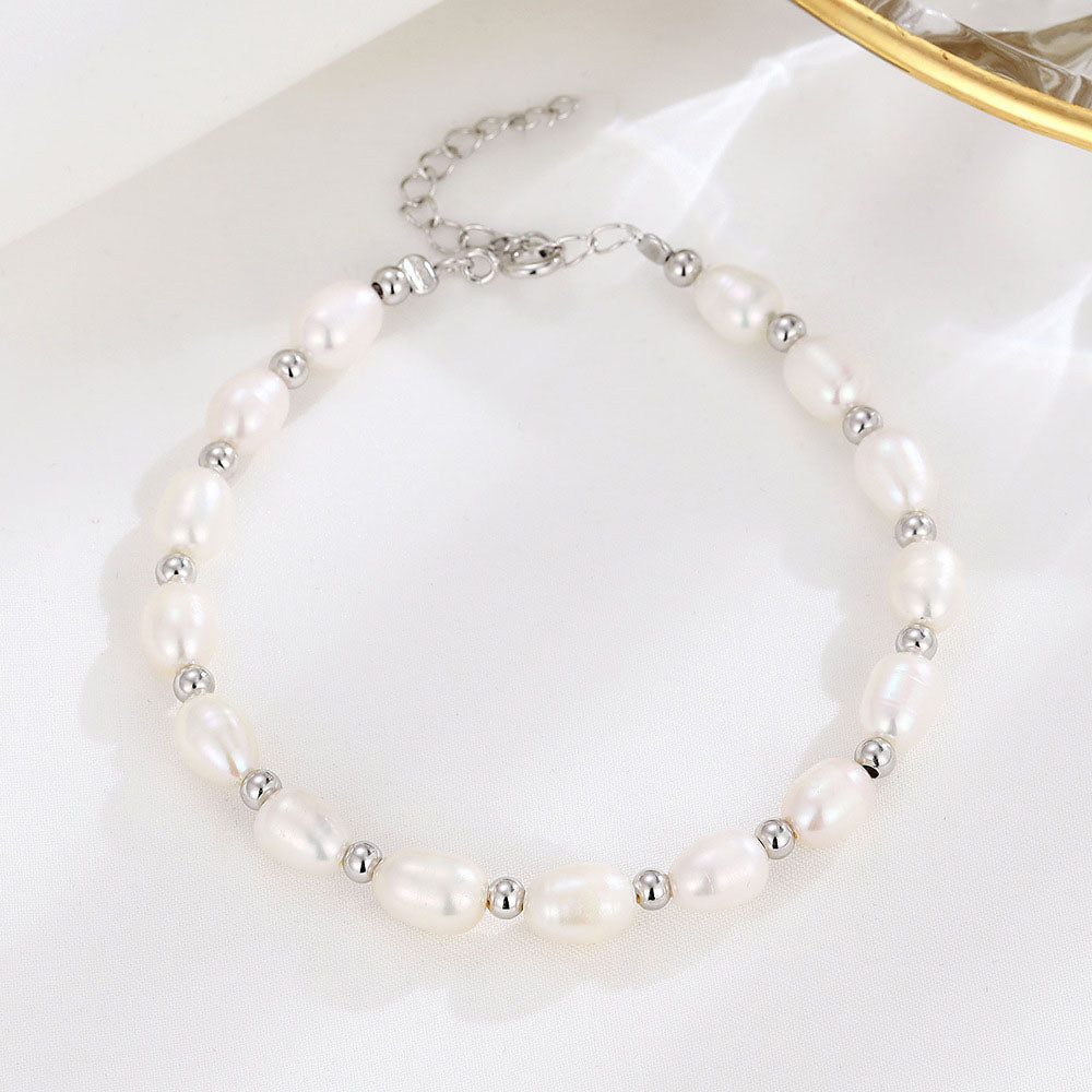 Classic Rice Shape Freshwater Pearl Ball Bracelet