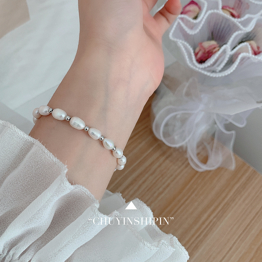 Classic Rice Shape Freshwater Pearl Ball Bracelet