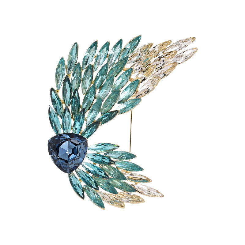 Crystal Ice Blue Feather Brooch