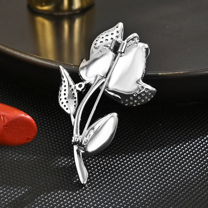 Crystal Zircon Flower Brooch