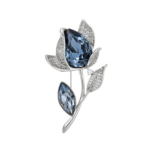 Crystal Zircon Flower Brooch