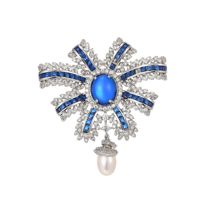 Freshwater Pearl Bicolor Blue Zircon Brooch