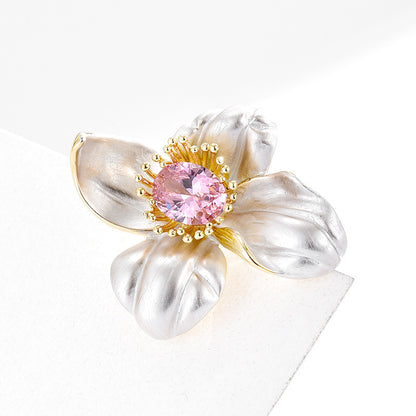 Pink Crystal Four-leaf Flower Brooch