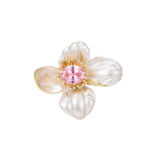 Pink Crystal Four-leaf Flower Brooch