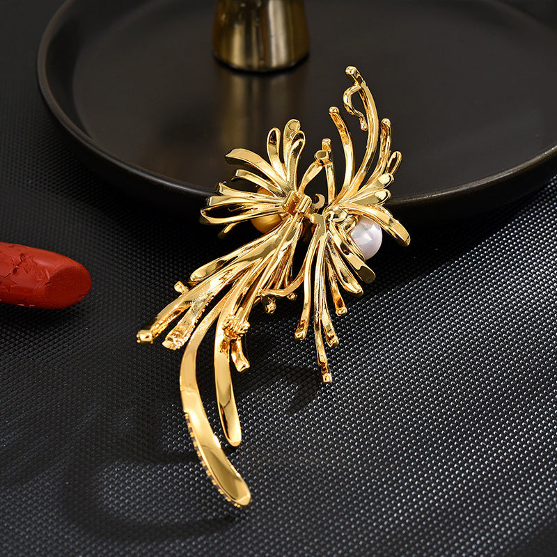 Gold pearl Double Firework Brooch