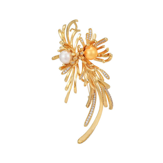 Gold pearl Double Firework Brooch