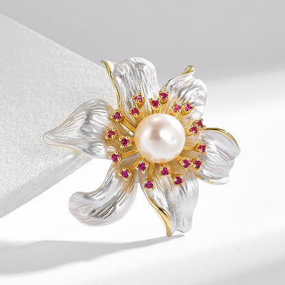 Oil Droplet Freshwater Pearl Sweet Flower Brooch