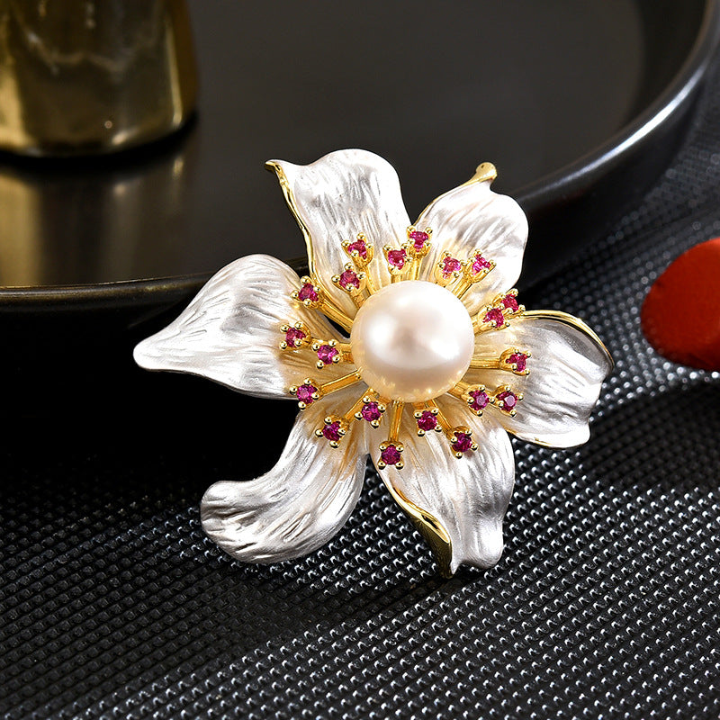 Oil Droplet Freshwater Pearl Sweet Flower Brooch