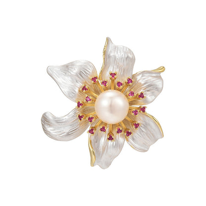 Oil Droplet Freshwater Pearl Sweet Flower Brooch