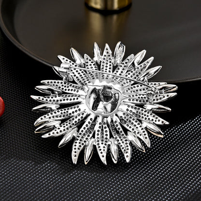 Full Zircon Ice Blue Crystal Sunflower Brooch