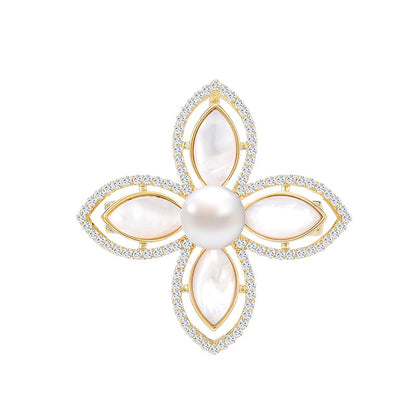 Mother-of-pearl Four-leaf Clover Freshwater Pearl Brooch