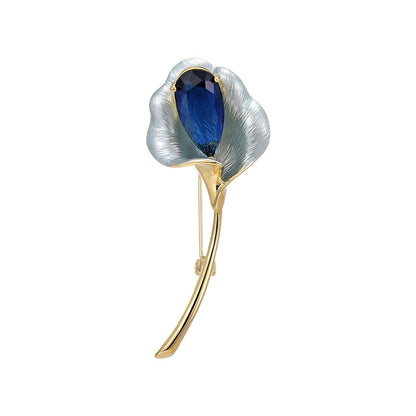 Blue Cloisonne Horseshoe Lotus Zircon Brooch