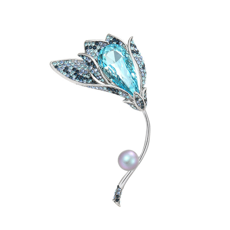 Ice Blue Crystal Fairy Flower Brooch