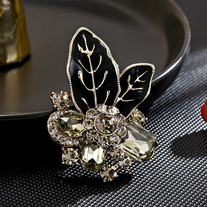 Black Double Leaf Brooch