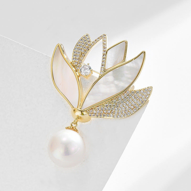 Mother-of-pearl Purple Gold Flower Brooch