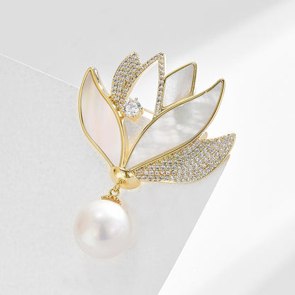 Mother-of-pearl Purple Gold Flower Brooch