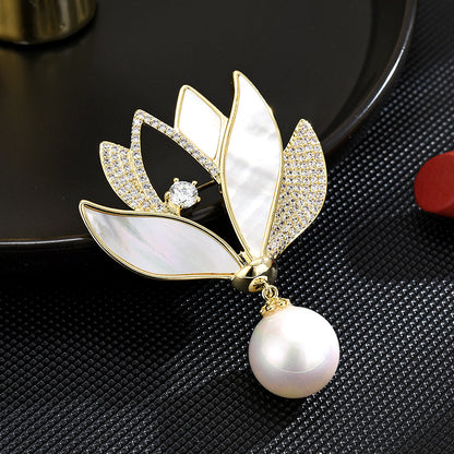 Mother-of-pearl Purple Gold Flower Brooch