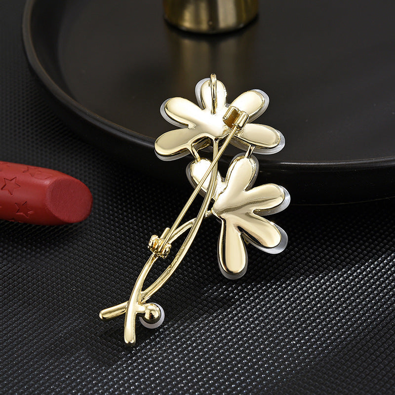 Zircon Moonstone Pearl Flower Brooch