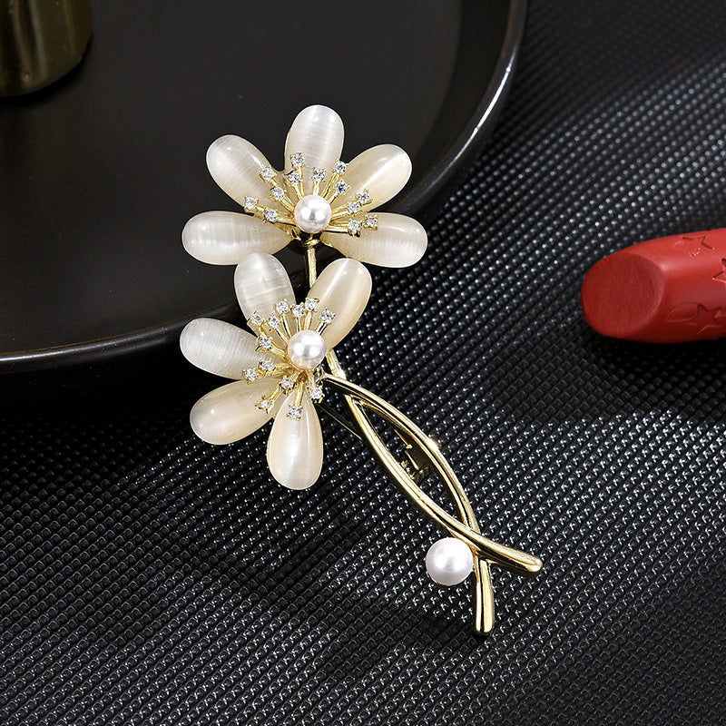 Zircon Moonstone Pearl Flower Brooch