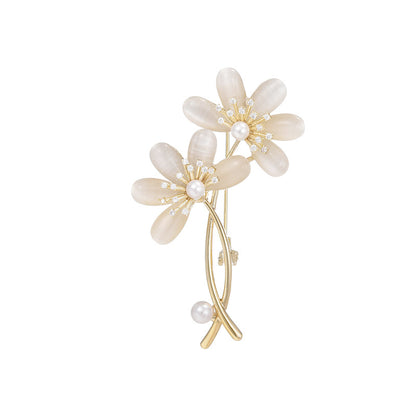 Zircon Moonstone Pearl Flower Brooch