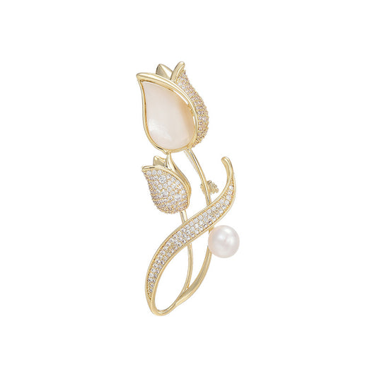 Mother-of-pearl Freshwater Pearl Tulip Brooch