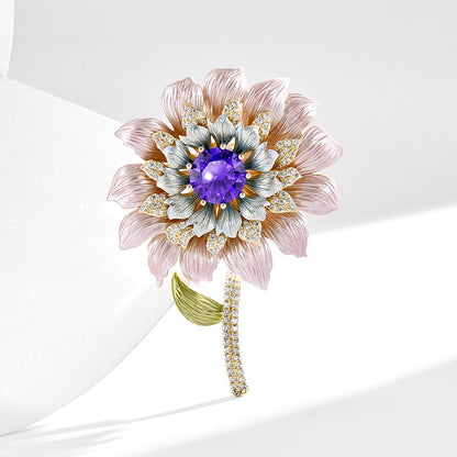 Wind Enamel Flower Zircon Brooch