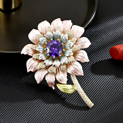 Wind Enamel Flower Zircon Brooch