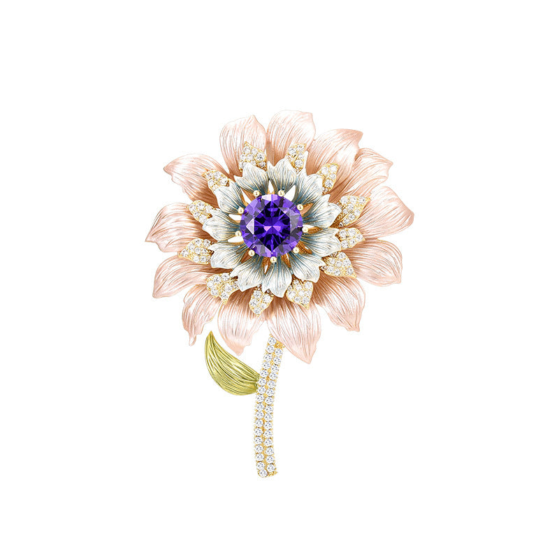 Wind Enamel Flower Zircon Brooch