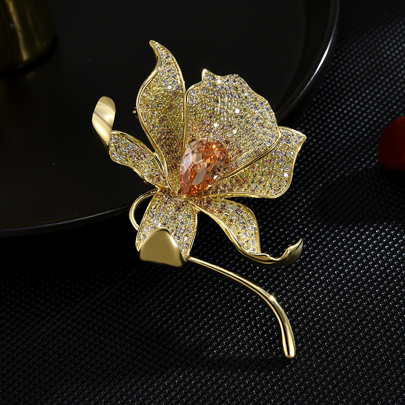 Crystal Lily Flower Brooch