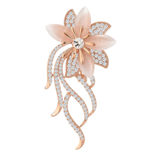 Zircon Cat's Eye Stone Orchid Brooch