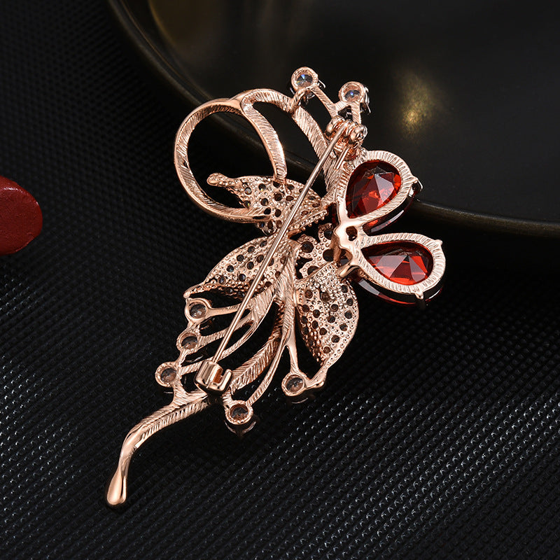 Zircon Ruby Flower Brooch