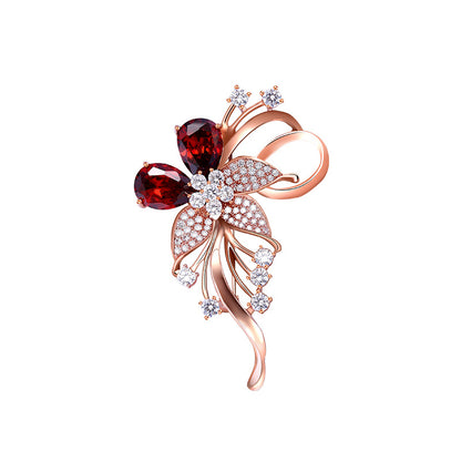 Zircon Ruby Flower Brooch