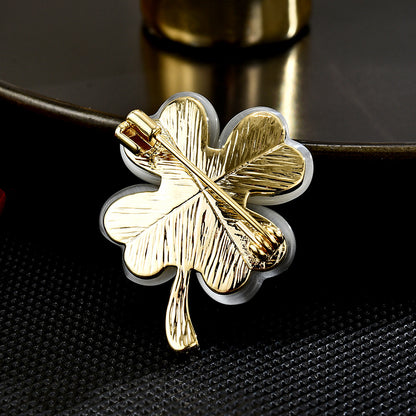 Moonstone Four-leaf Clover Brooch