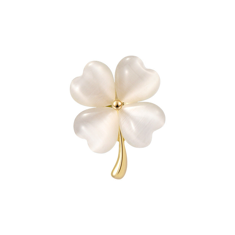 Moonstone Four-leaf Clover Brooch