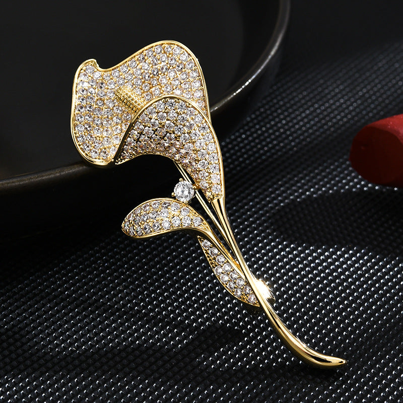 Micro-inlaid Zircon Tulip Flower Brooch