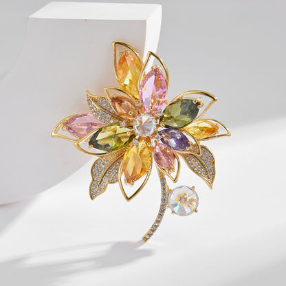 Colorful Zircon Flower Brooch