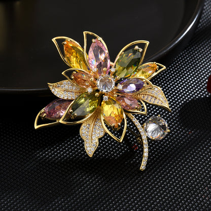 Colorful Zircon Flower Brooch