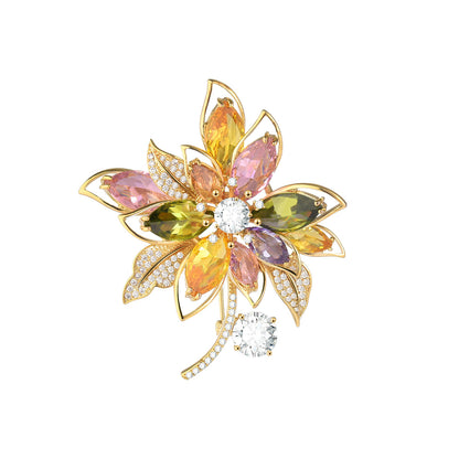 Colorful Zircon Flower Brooch