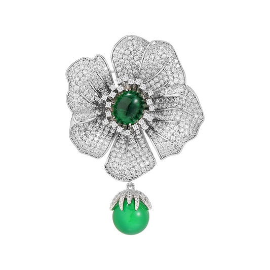 Emerald Mid Five-leaf Flower Brooch