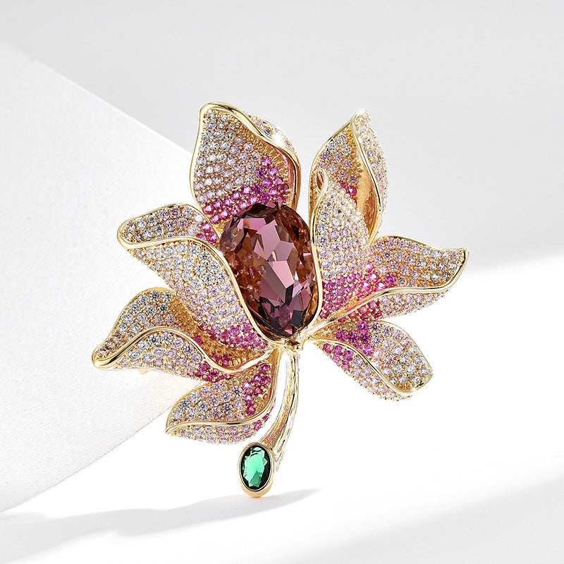 Full Zircon Flower Brooch