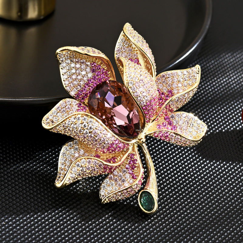 Full Zircon Flower Brooch