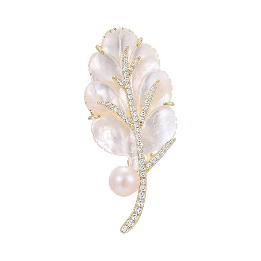 Genuine Pearl Mother-of-pearl jade leaves Brooch