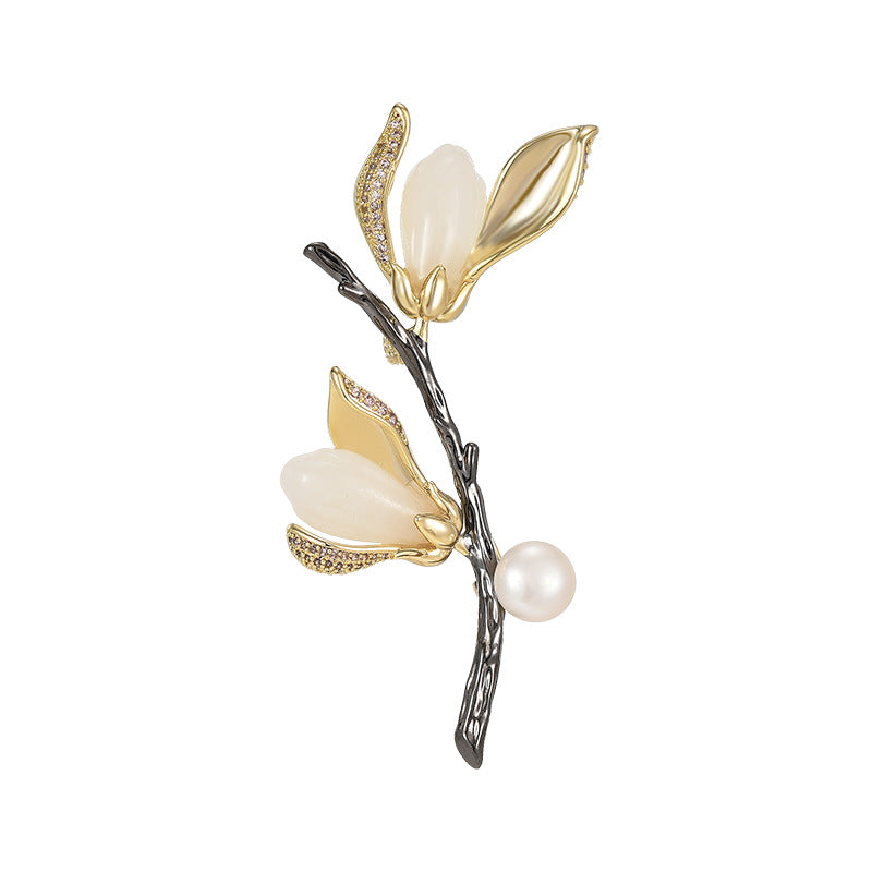 Magnolia Jade Freshwater Pearl Brooch