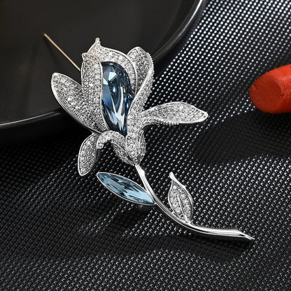 Tulip Blue Crystal Brooch