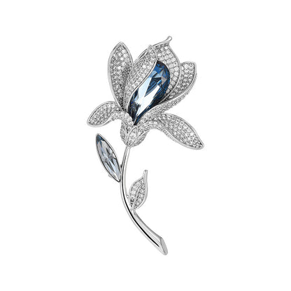 Tulip Blue Crystal Brooch